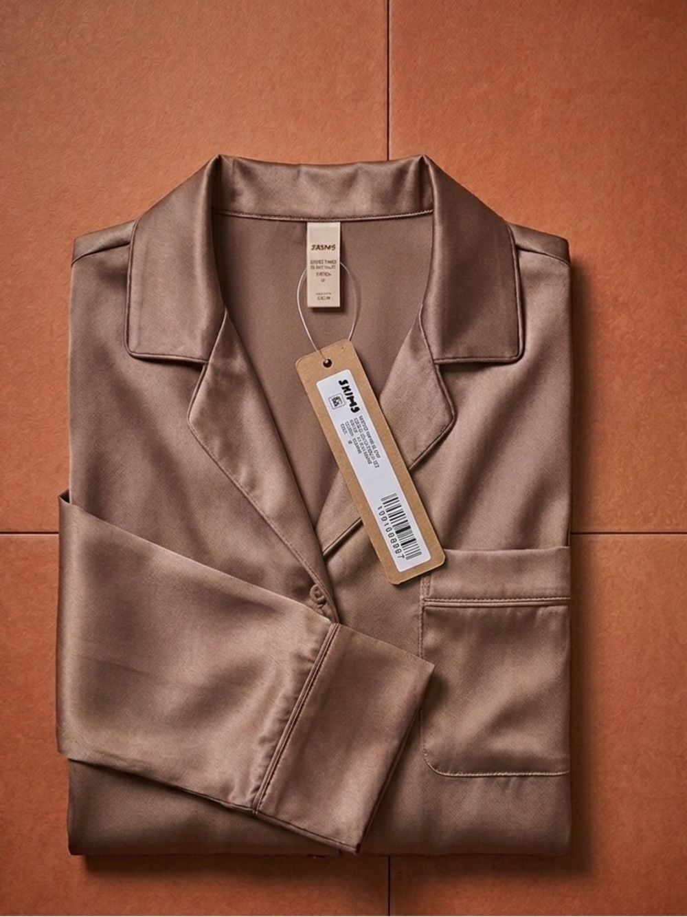 SKIMS Woven Shine Long Sleeve Sleep Shirt - Sienna - Size M - NWT